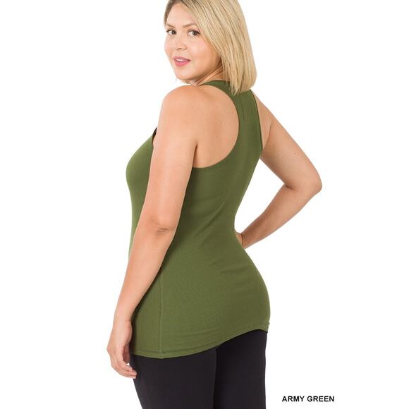 1X Army Green Ribbed Seamless Racerback Tank Top Zenana oversized comfort plus - Picture 3 of 5